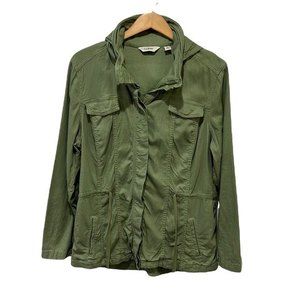L.L. Bean Women olive green linen blend button down cinch waist jacket sz XL